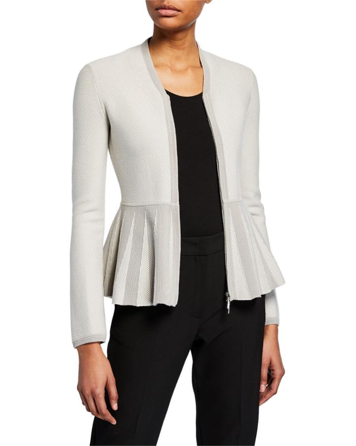 Chevron Peplum Zip-front Cardigan