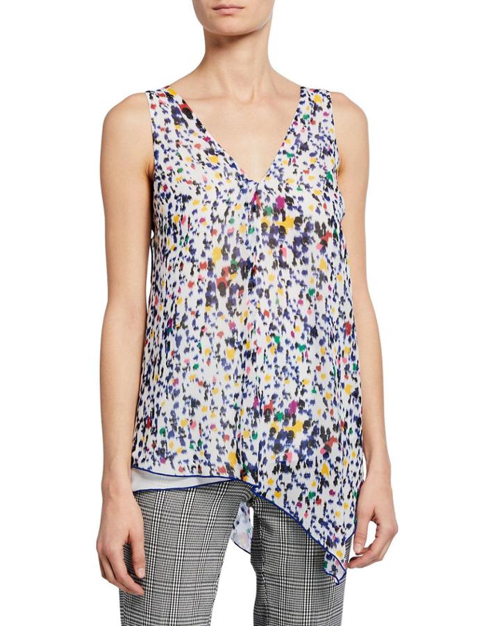 Printed V-neck Sleeveless Asymmetric Tank