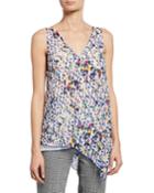 Printed V-neck Sleeveless Asymmetric Tank