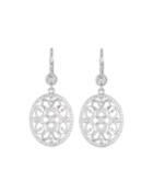 Small White Gold Oval Lace Diamond Earrings On French Wire
