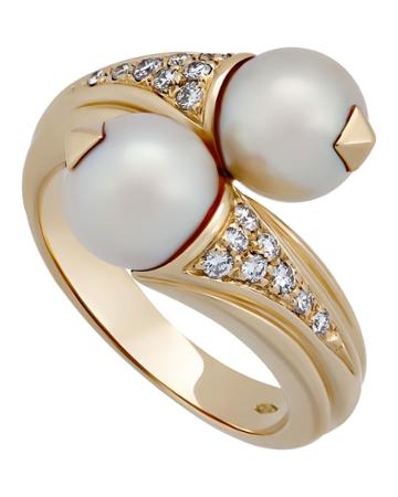 Estate 18k Pearl & Diamond Crossover Ring,