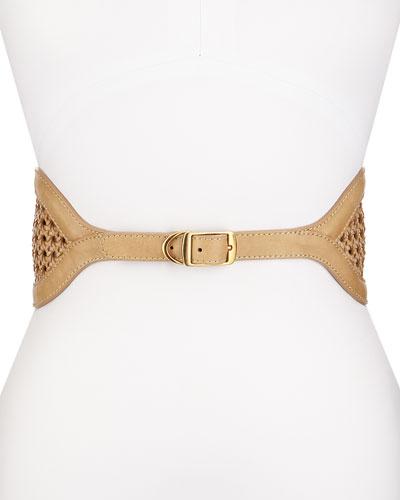Woven Faux-leather Belt, Cream