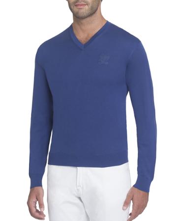 Silk V-neck Sweater With Tonal Eagle
