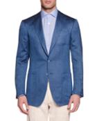 Wool-silk Two-button Sport Coat, Blue