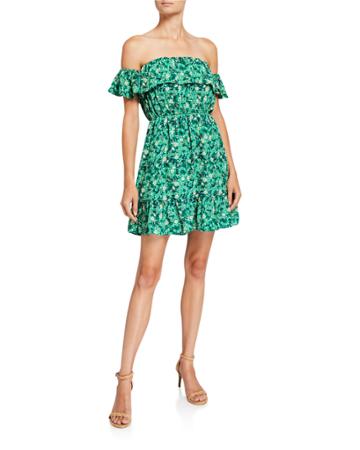 Floral-print Tiered Off-the-shoulder Dress
