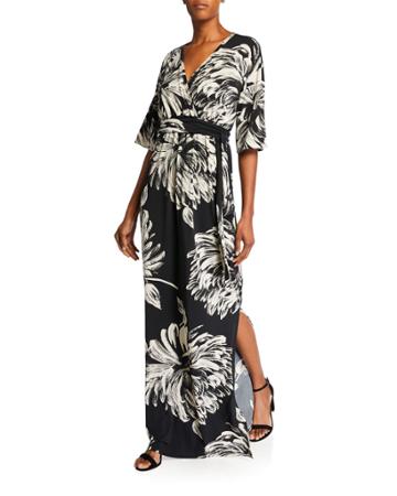 Plus Size Printed Long Caftan Dress With Belt