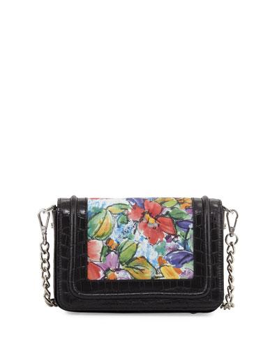 Odette Floral Leather Shoulder Bag, Floral/black