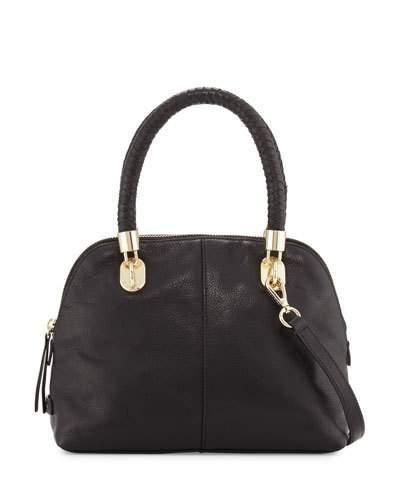 Benson Small Leather Dome Satchel Bag, Black