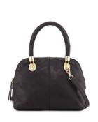Benson Small Leather Dome Satchel Bag, Black