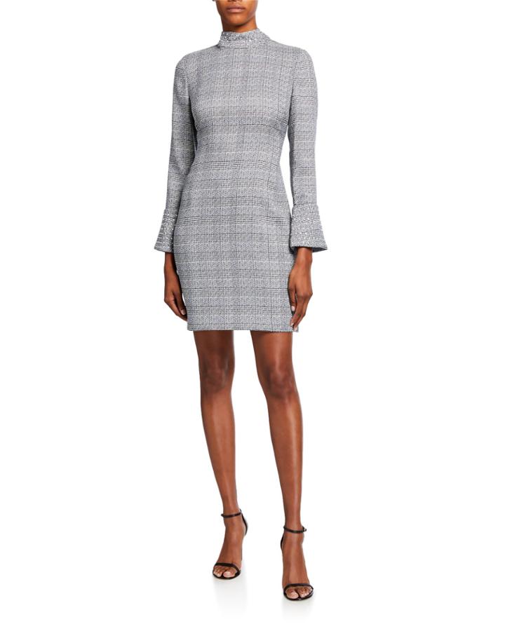 Tweed Heat Set Mock Neck Dress
