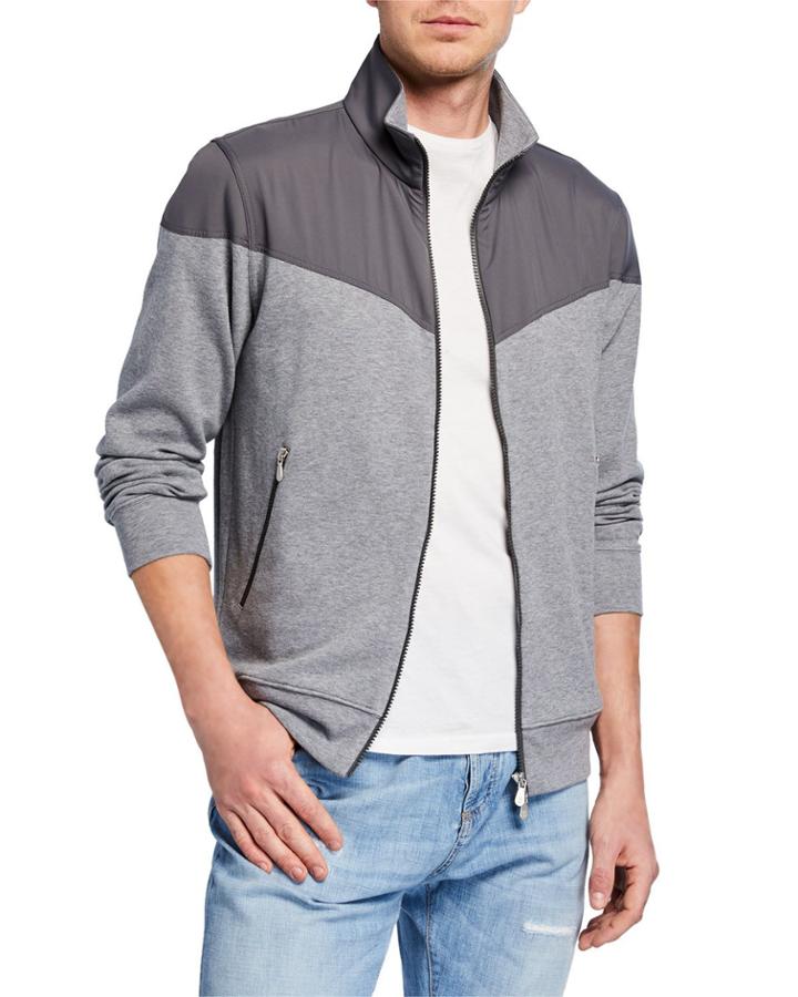 Men's Turtleneck Zip-front Sweatshirt W/ Nylon Panel