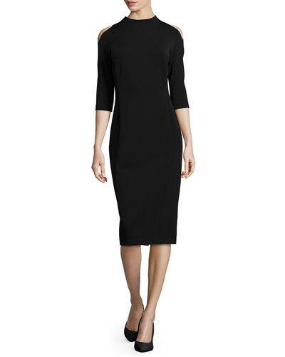 Mock-neck Cold-shoulder Sheath Dress, Black
