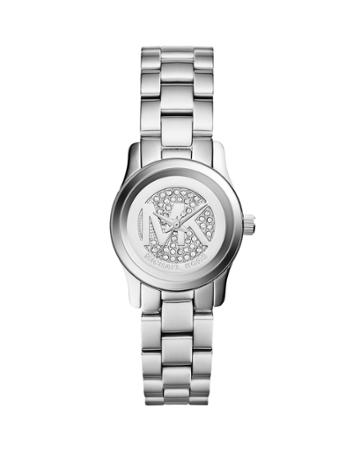 Petite Silver Color Stainless Steel Runway Three-hand Glitz Watch