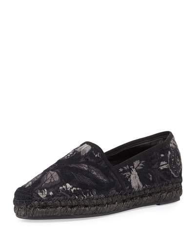 Butterfly-embroidered Espadrille Flat, Nero/multi