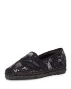Butterfly-embroidered Espadrille Flat, Nero/multi