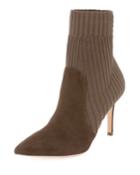Katie 85 Suede Sock Booties, Taupe