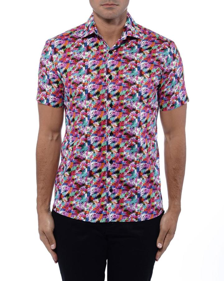 Men's Mono Geometric Abstract Design Poplin