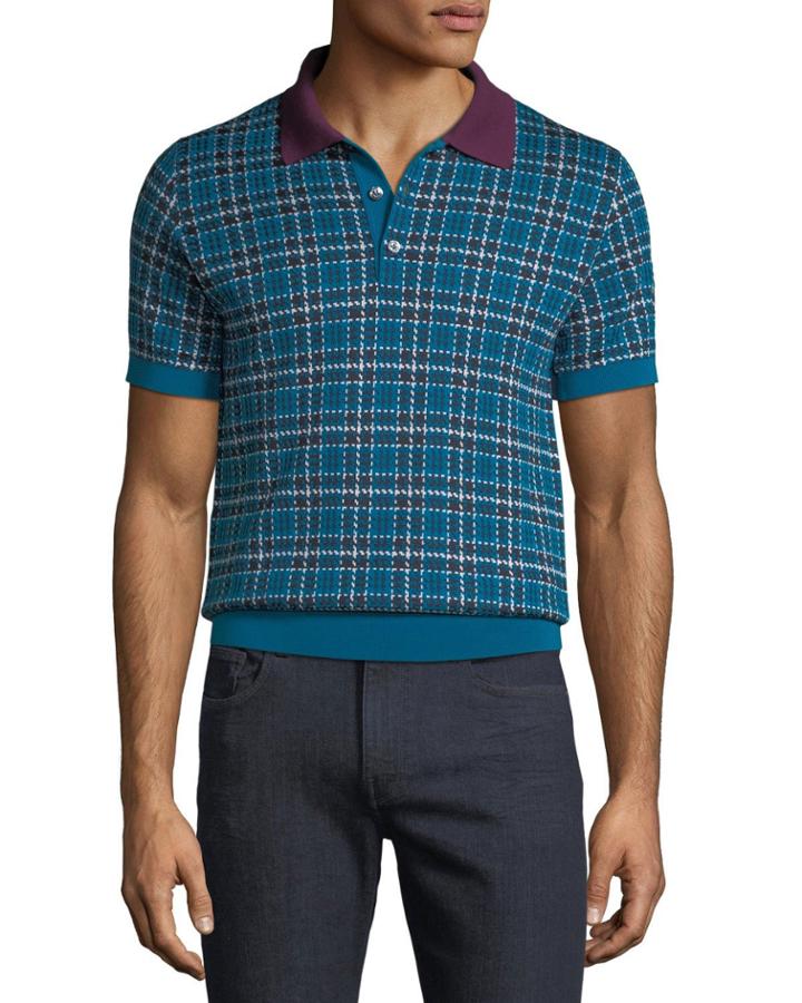Men's Check Wool-silk Polo