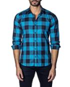 Men's Semi-fitted Buffalo Check Print Sport Shirt, Turquoise