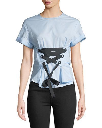 Corset-tied Short-sleeve Blouse