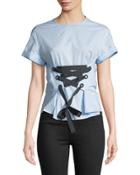 Corset-tied Short-sleeve Blouse