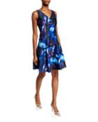 V-neck Abstract Printed Fit-&-flare Dress