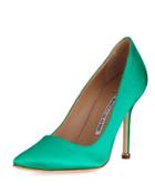 Satin Pointed-toe Pump, Green
