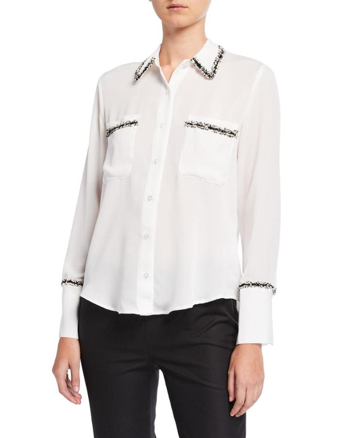 Boucle Trim Button Down Blouse