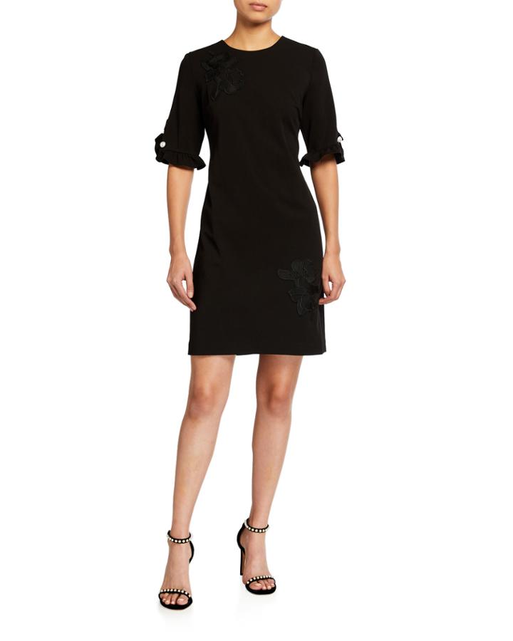 Ruffle Sleeve Crepe Applique