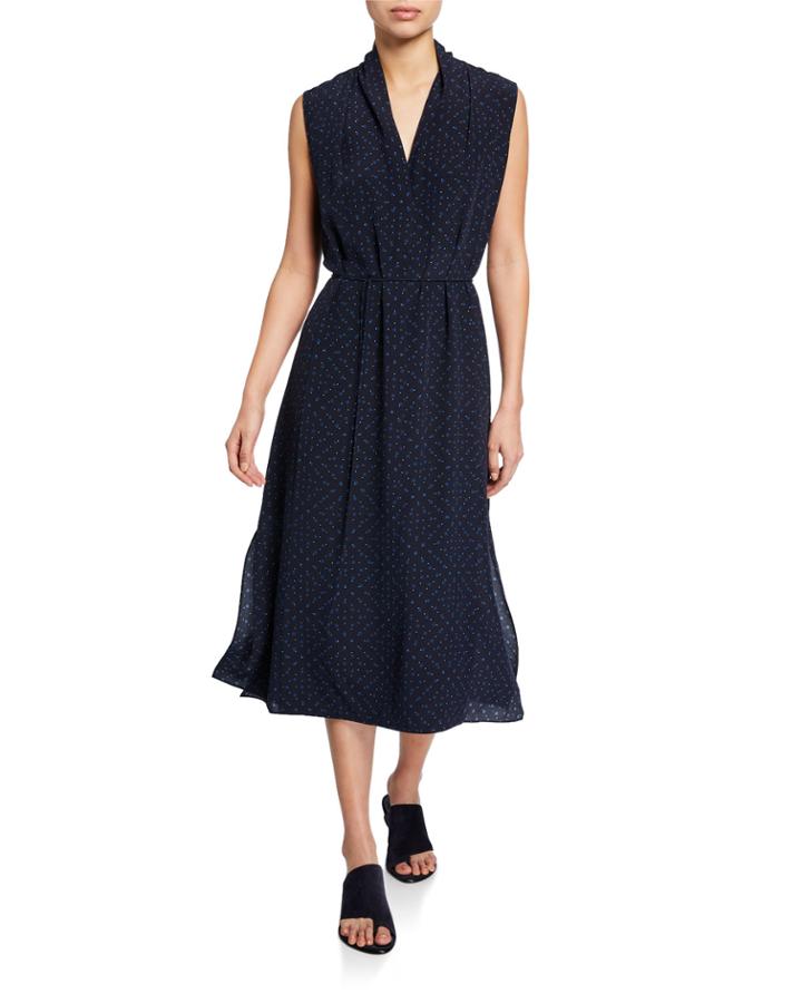 Shadow Dot Sleeveless Drape-neck Dress