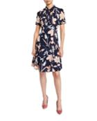Bow-collar Printed Dress