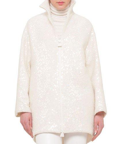 Sequined Mixed-wool Stand-collar Parka