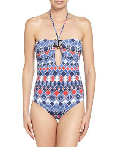 Printed Cutout-back Swimsuit,