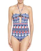 Printed Cutout-back Swimsuit,