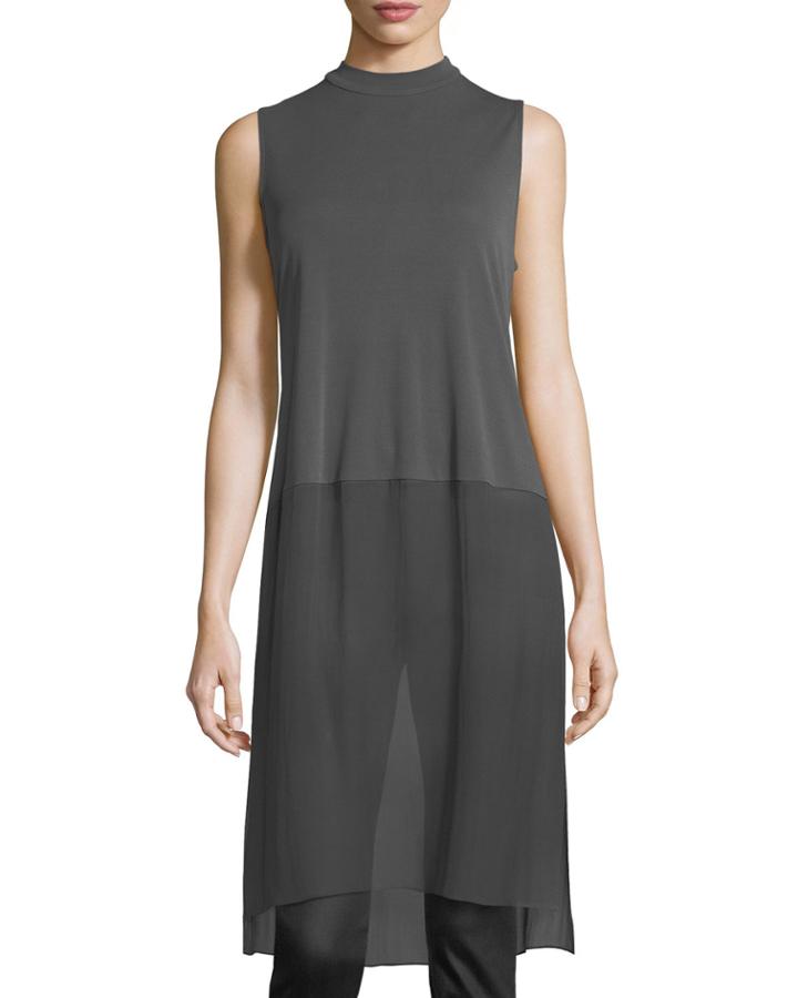 Sleeveless Mock-neck Stretch Silk Jersey Tunic,