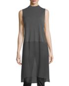 Sleeveless Mock-neck Stretch Silk Jersey Tunic,