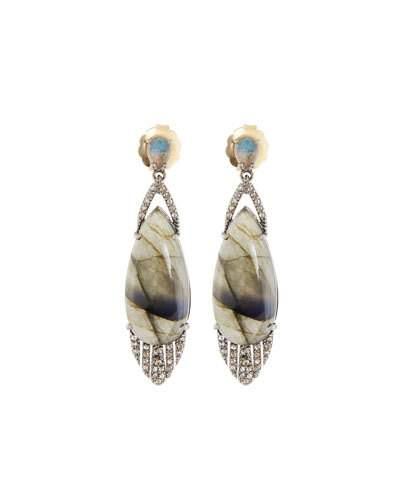 Mixed Labradorite & Diamond Teardrop Earrings
