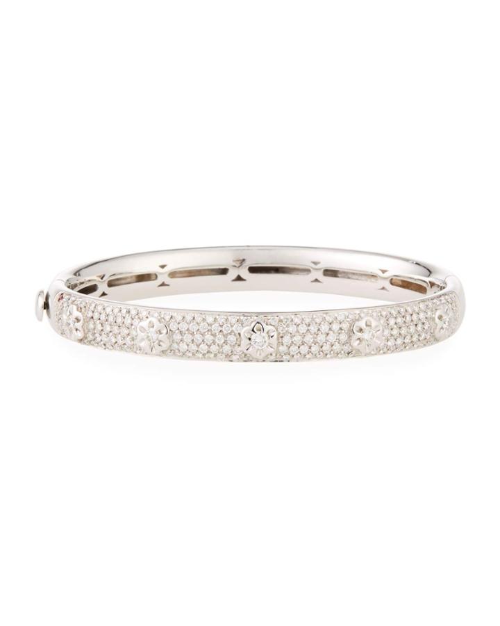 18k White Gold Diamond Pave Flower Bangle