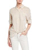 Stripe Monili Trim Silk-blend Blouse