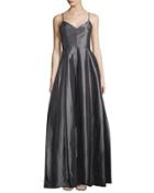 Sleeveless V-neck Structured Gown, Charcoal