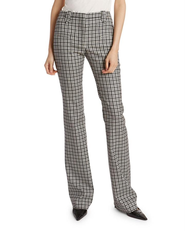 Plaid Wool High-rise Flare Pants