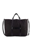 Leaf-embossed Fabric Tote Bag, Black