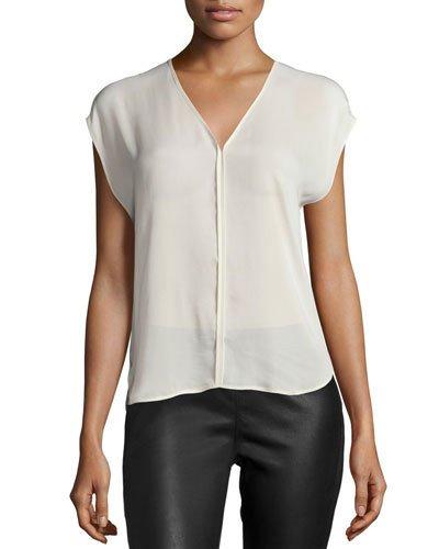 Cap-sleeve V-neck Top, Pistachio