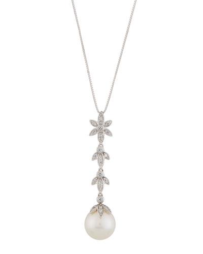 14k Akoya Pearl & Diamond Floral Pendant Necklace,