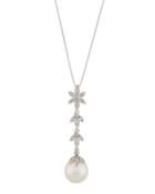14k Akoya Pearl & Diamond Floral Pendant Necklace,