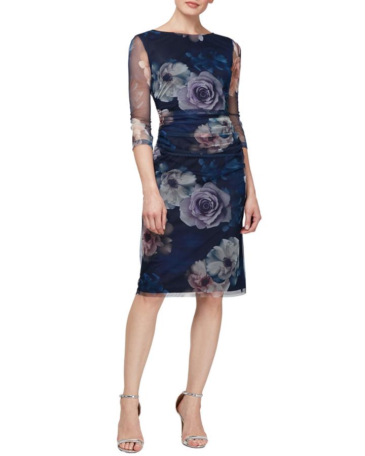Mesh Floral-print Cocktail Dress