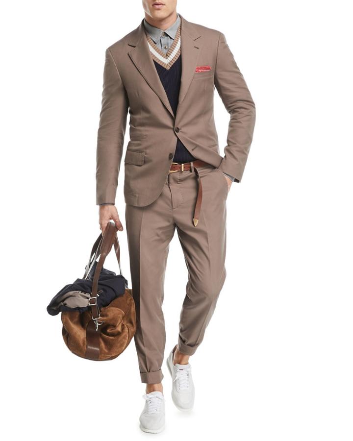 Peak-lapel Two-button Cotton