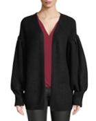 Open-front Bubble-sleeve Cardigan