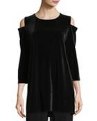 Plus Size Stretch Velvet Cold-shoulder Tunic