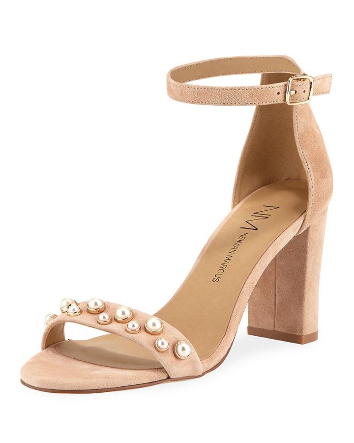 Bamey Pearly-studded Suede Block-heel Ankle-wrap